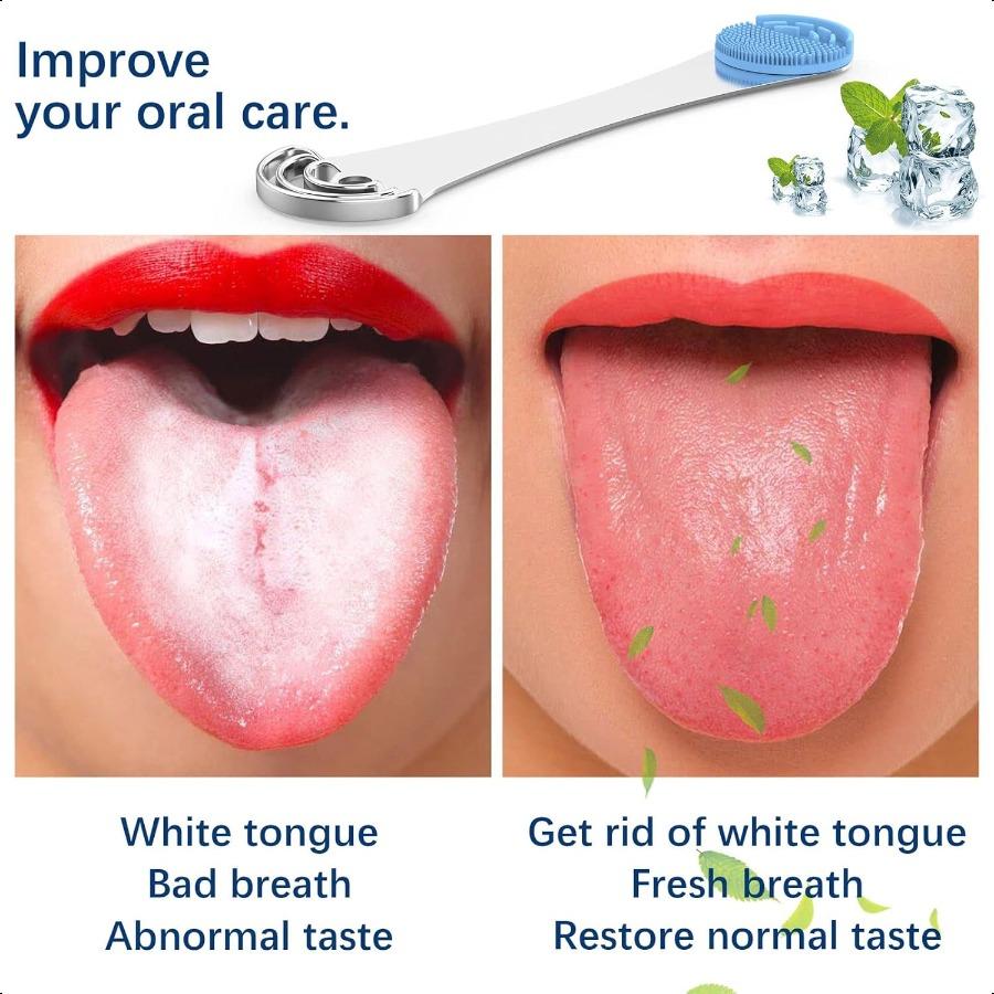 

Tongue Scraper for Adultsand Durable Food Grade 2 in 1 Silicone Tongue Brush and 100% Stainless Steel Tongue Scrapers Reduce Ba United States