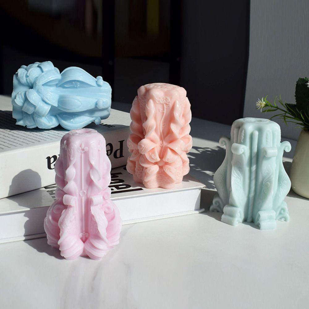

DIY Carved Cylinder Candle Mold 3D Silicone Mold Gypsum Soap Mould Candle Making Style B