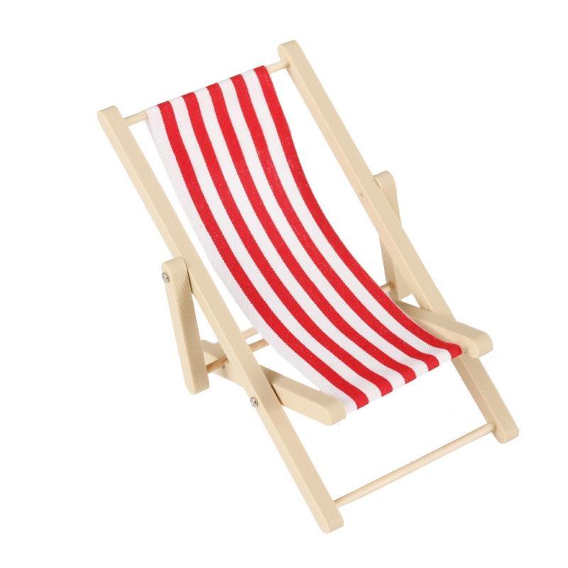 1Pcs 1:12 Dollhouse Miniature Beach Chair Toy Striped Plastic Diy Foldable Deckchair For Dolls Decor