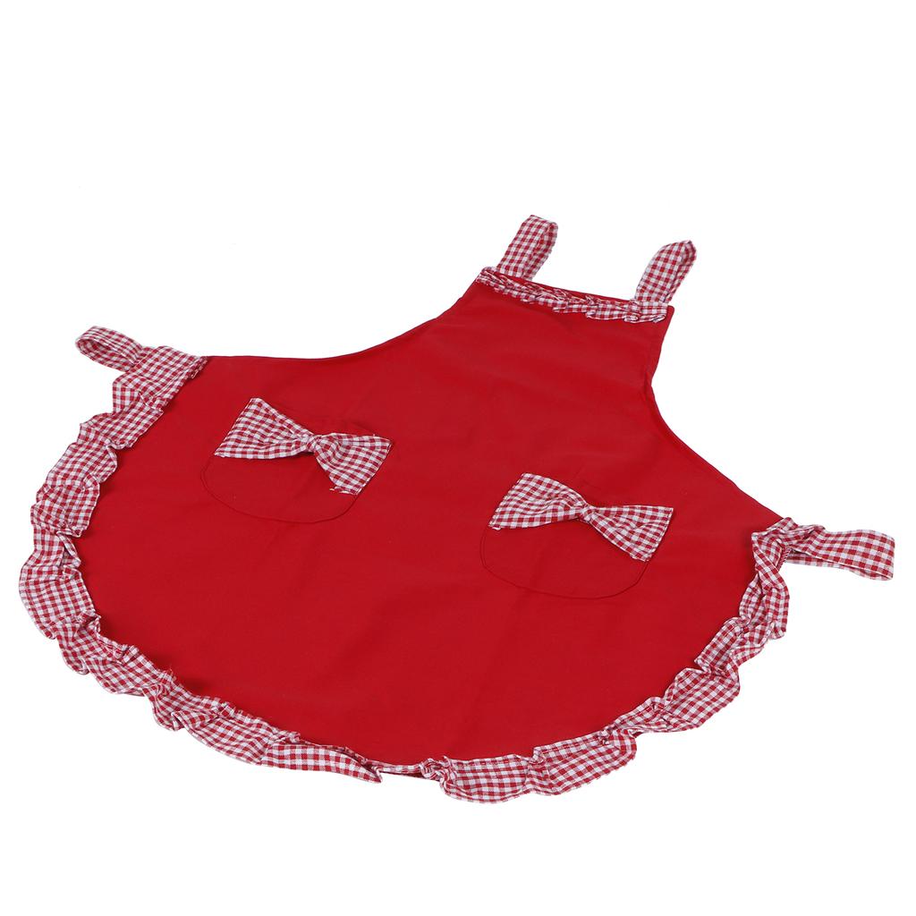 Cute Vintage Women Apron Bowknot Lace Decoration with Pocket for Kitchen Cooking SuppliesRed
