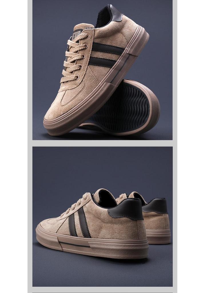 2026 Winter Men's Plush Cotton Shoes - Warm, Comfortable, Lace-up, Low Top Velvet Casuals with Flat Bottom.