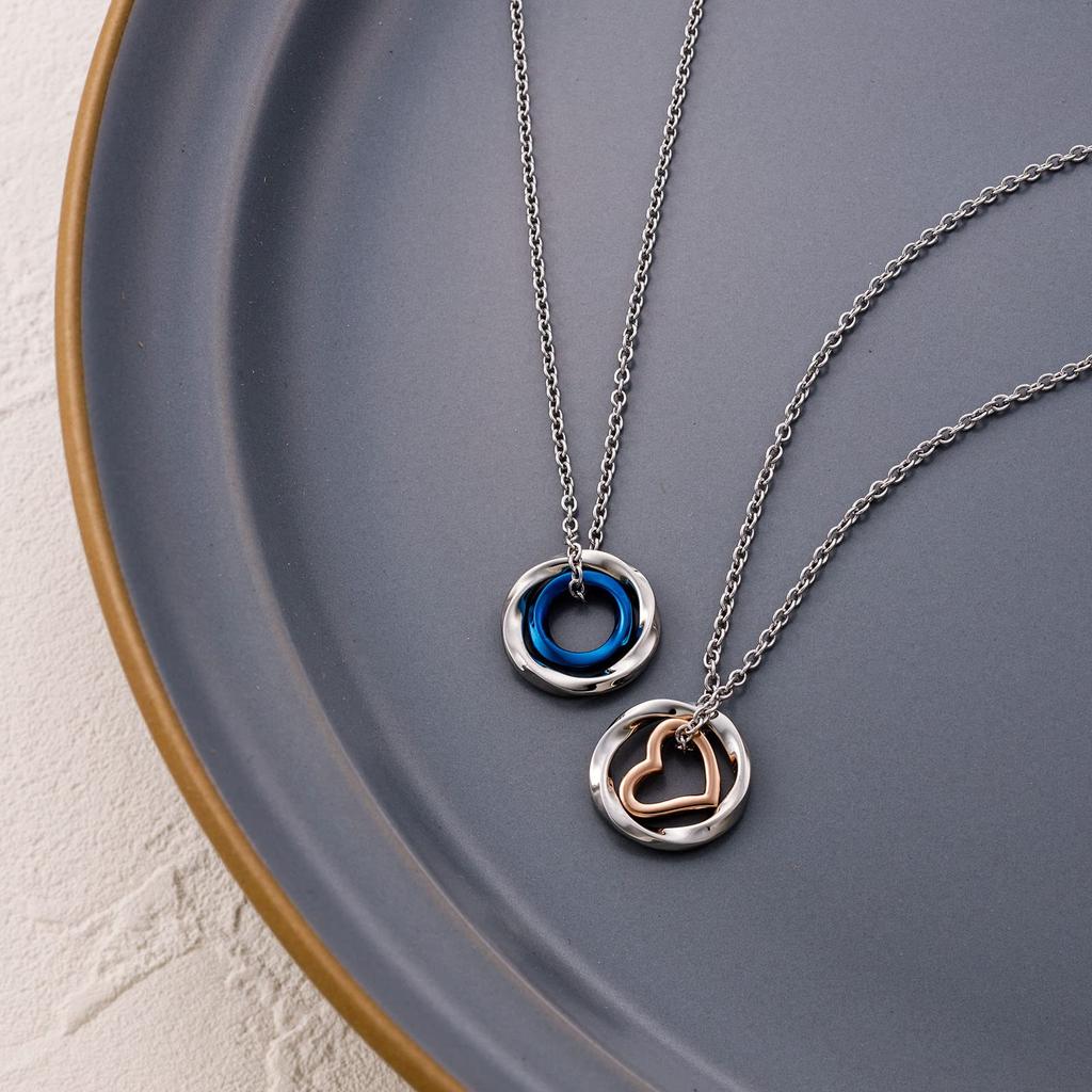 Pair Necklace Allergy Free Surgical Stainless Steel Mobius [White Clover] 4SUP069GO&4SUP069BL