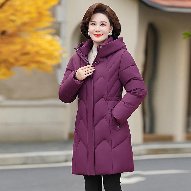 

Женское зимнее пальто средней длины с капюшоном - Утепленное, теплое и модное для женщин среднего возраста 3XL фиолетовый/сливовый