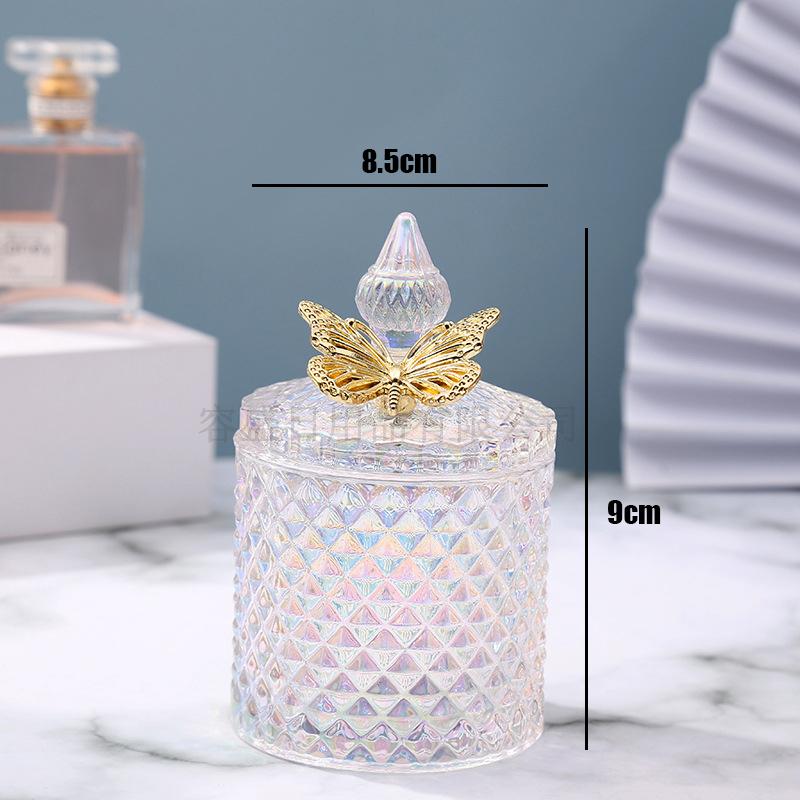 Creative Glass Jar Candle Jar with Lid Multicolor Jewelry Storage Box Round Storage Jar Living Room Home Decoration Accessories