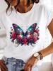 (Asian Size)  Clothing T Shirt Flower Butterfly Trend Fashion Tee Print Lady Women Casual Top Short Sleeve Female Graphic T-shirts