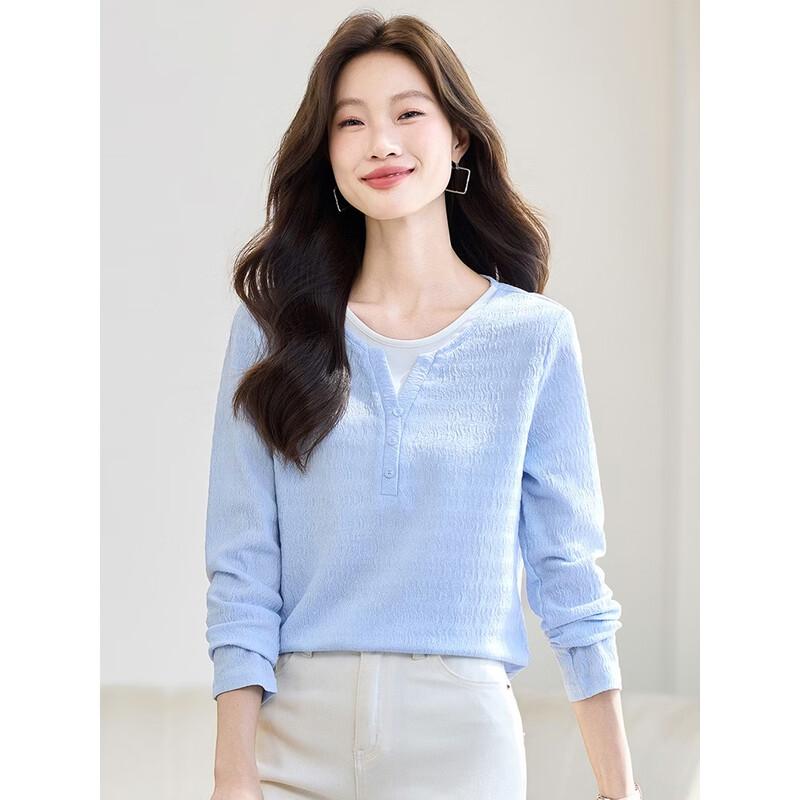 La Chapelle Women's Casual Fake Two-Piece Long Sleeve T-Shirt
