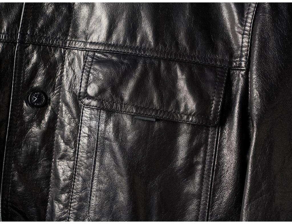 2025 Autumn Genuine Leather Men's Cowhide Waxed Jacket Business Outerwear