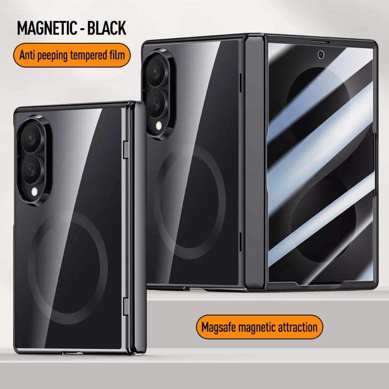 Glossy Electroplated Frame PC For Magsafe Case for Samsung Galaxy Z Fold 8 Ultra ZFold8 Hinge Armor Cover Glass Protector Film