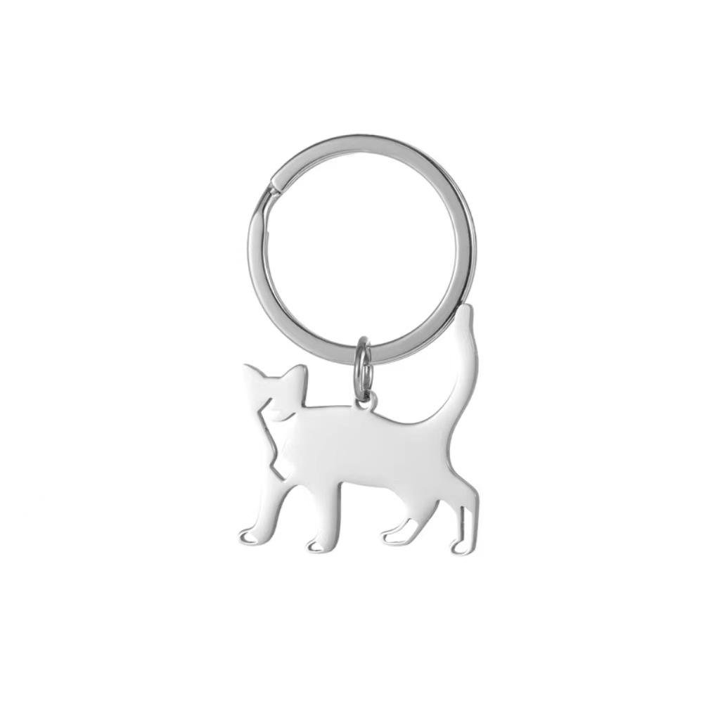 

Minimalist Black Cat Stainless Steel Keychain Simple Fashion Design Stylish Couple Keyring Practical Daily Bag Pendant