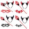 Cosplay Costume Props for Women Devil Horns Headband Pitchfork Lace Eye Masque Set, Halloween Masquerade Party Red Demon Accessories Adults,