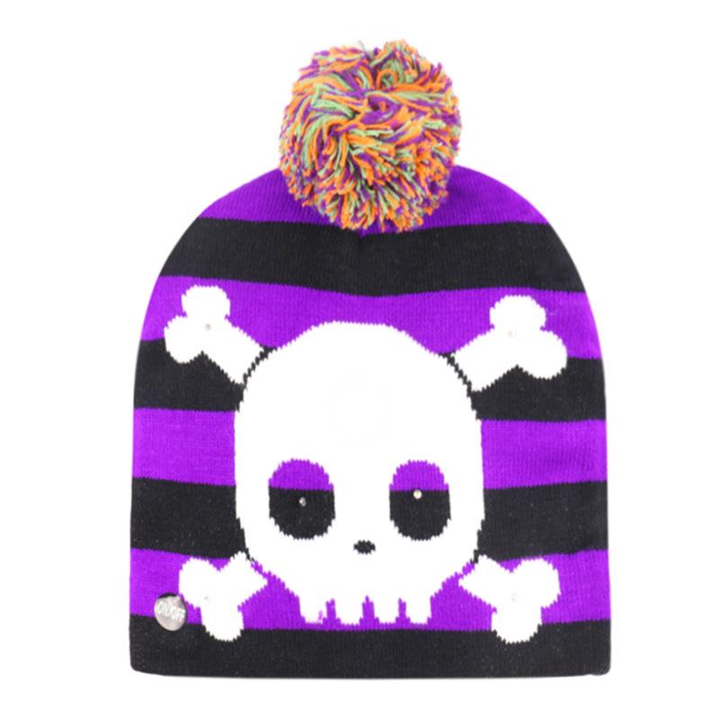 Divertente cappello lavorato a maglia con teschio fantasma di zucca per feste natalizie a LED per Halloween