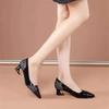 Elegant Burgundy Patent Leather Pumps for Women Pointed Toe Middle Block Heel Office Dress Shoes
