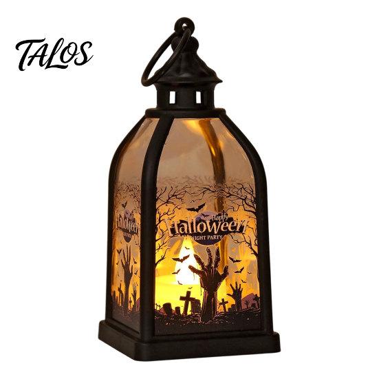 Halloween Candle Lantern, Decorative Spooky Witch Skeleton Pumpkin Tabletop Light for Haunted House, Front Porch, Gothic Home Party Decor