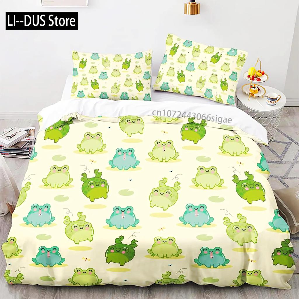 Frosch Bettbezug Set Niedlich Kawaii Cartoon Frosch Muster King Queen Größe Polyester Bettdeckenbezug Mit Kissenbezug Für Kinder Mädchen