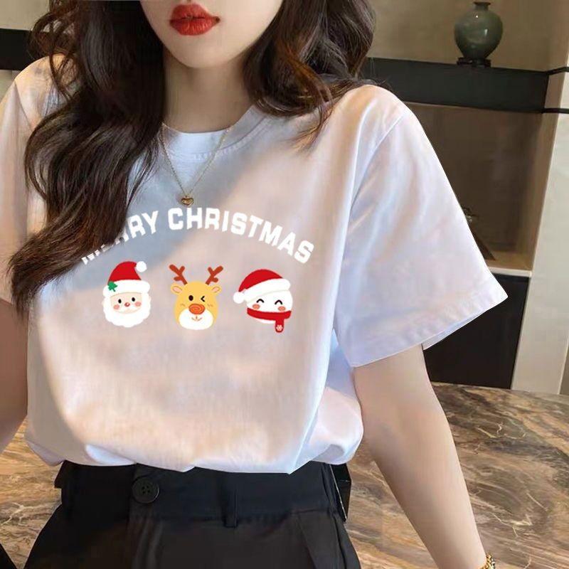 Christmas T-shirt women's red short sleeved top women's Christmas new style unisex