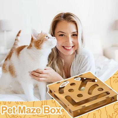 1 Set Interactive Cat Toy Puzzle Box Wooden Treat Maze Play For Toy Box Fun Interactive Cat Toy Hide and Seek Cat Agility Toys