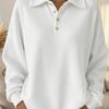 Women's Polo Collar Waffle Knit Long Sleeve Top Loose Fit Casual Pullover