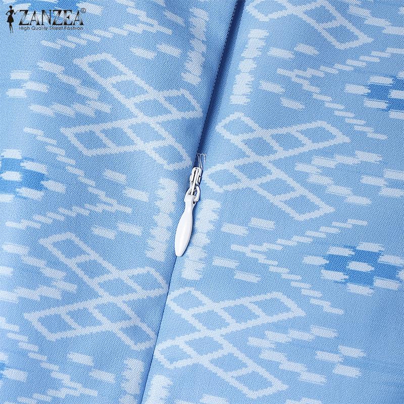ZANZEA Women Casual Round Neck Short Sleeve Print Summer Dress