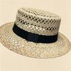 French Retro Salty Grass Small Flat Top Straw Hat Women's Spring Summer Seaside Vacation Hollow Top Hat Old Money Wind Hole Hat