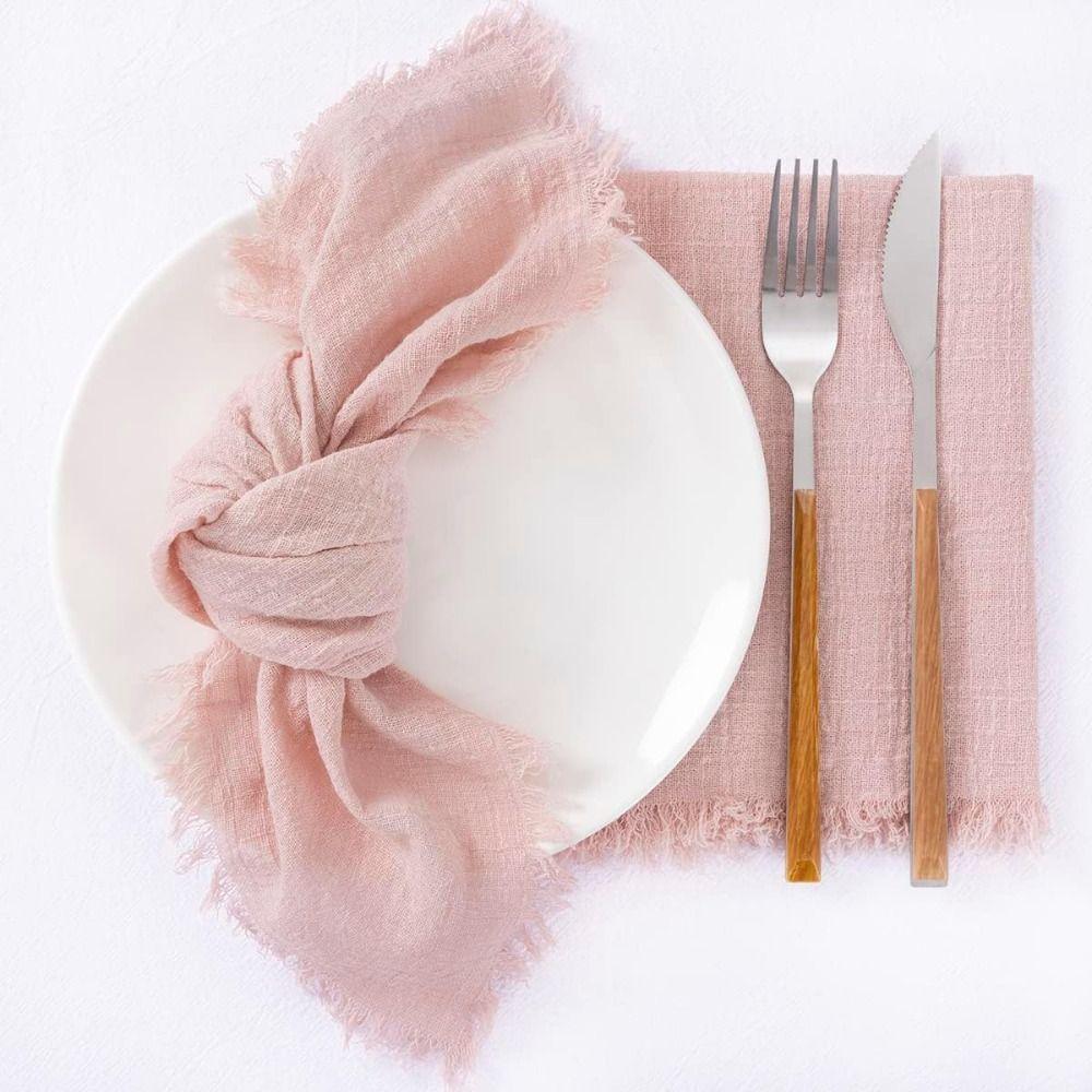 8 Pcs 16.5'' Cotton Linen Tassel Napkin Pink Party Decoration with Tassel Napkins  Table