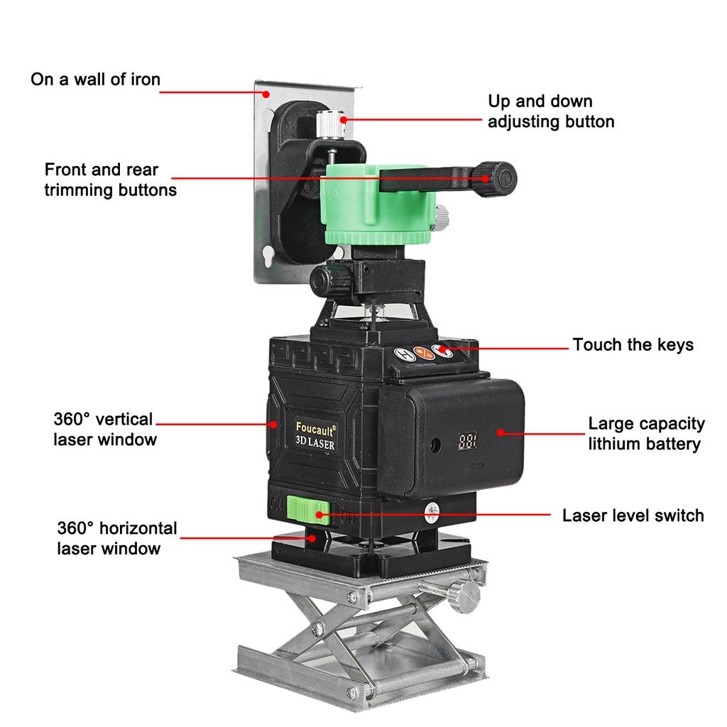 16/12 Line Green Lines Laser Levels 4D 360 Horizontal and Vertical Cross Lines Self-leveling Super Powerful Indoor Outdoor 4.8 * 3.6 * 4.4 IN