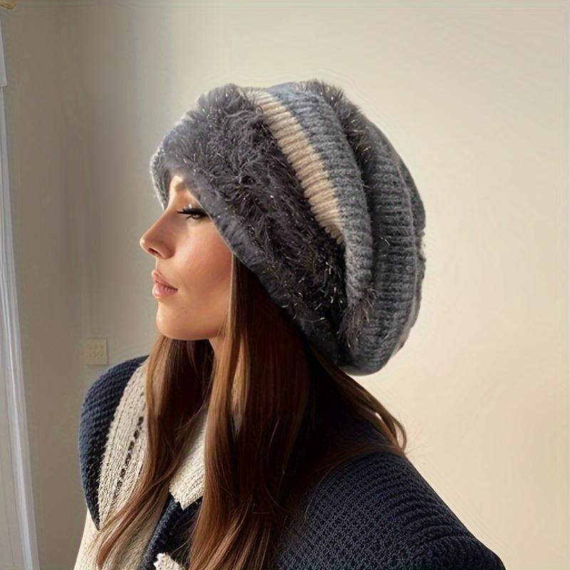 Women's Winter Chunky Knit Beanie - 100% Acrylic Plush Lined Elastic Slouchy Hat, Lightweight Thermal Warmth, No Brim Cap for Daily Wear