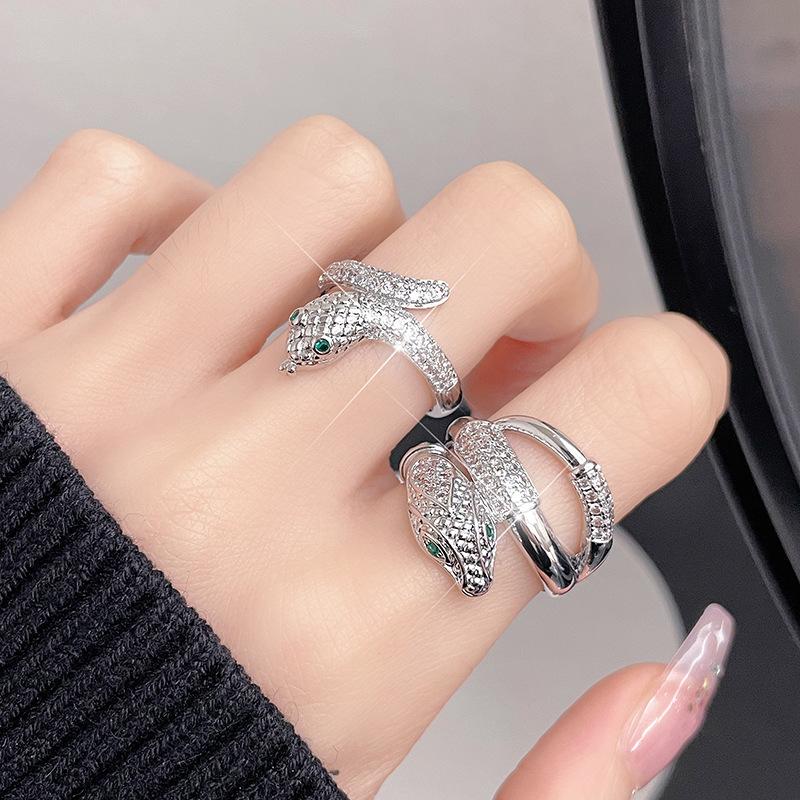 Leopard Head Serpentine Full Of Diamonds Zircon Light Luxury High-End Open Ring Personalized Luxury Niche Design Ring Woman