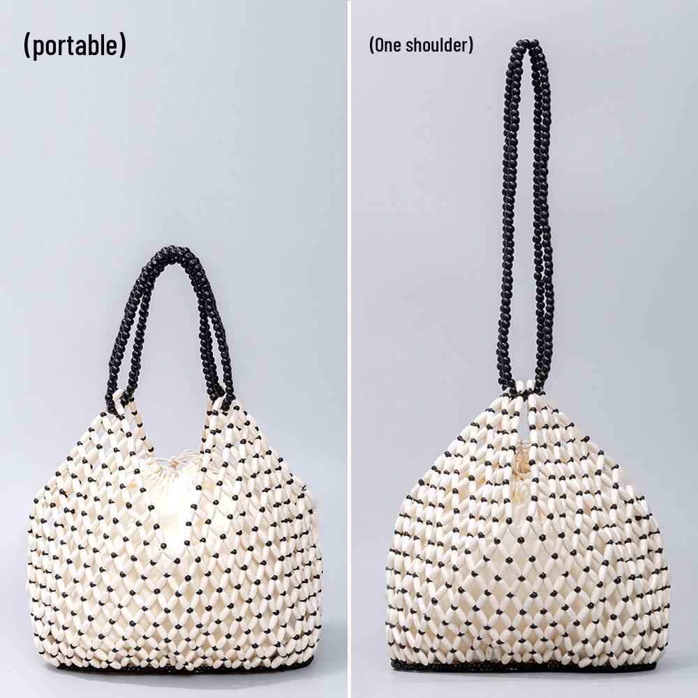 

ENSPT Hand-Woven Wooden Bead Shoulder Bag - European & American Design for Women 27x12x29 cm
