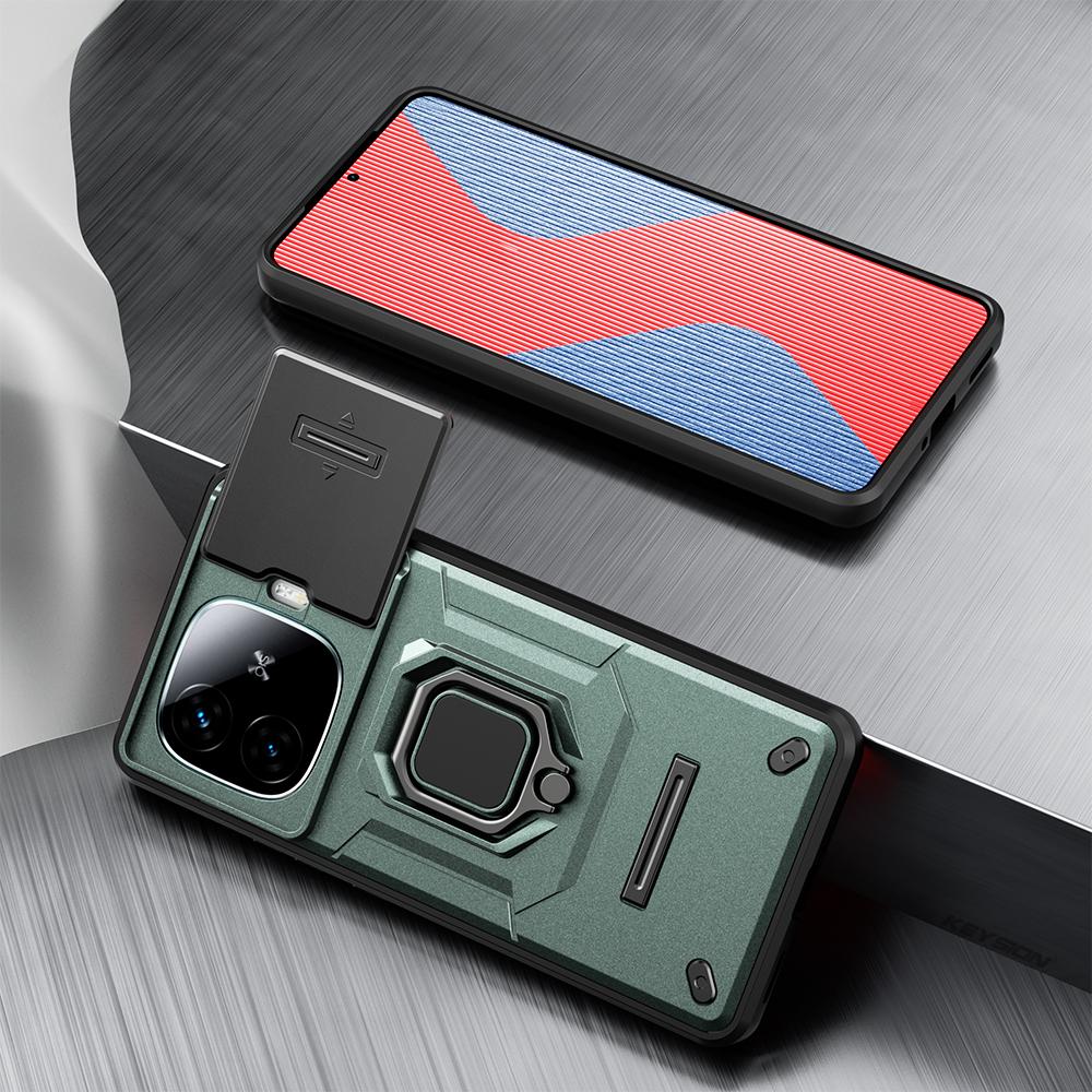 

Протиударний чохол KEYSION для IQOO Z9 5G Z9 Turbo Slide Push Pull Camera Lens Protection Ring Phone Cover для IQOO Z9 Turbo 5G for IQOO Z9 Turbo зелений
