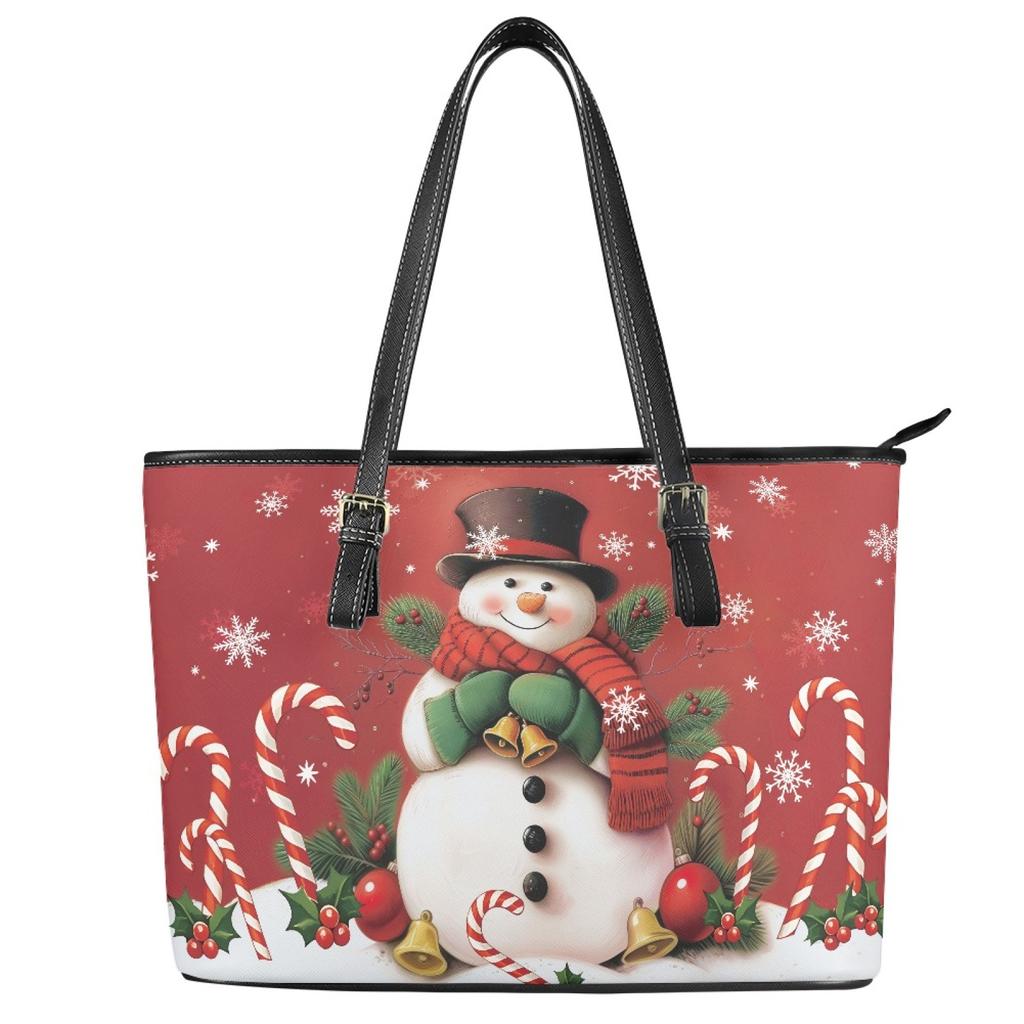 International Station Women'S Tote Pu Bag Snowman Red Christmas Atmosphere Large Capacity Shoulder Bag