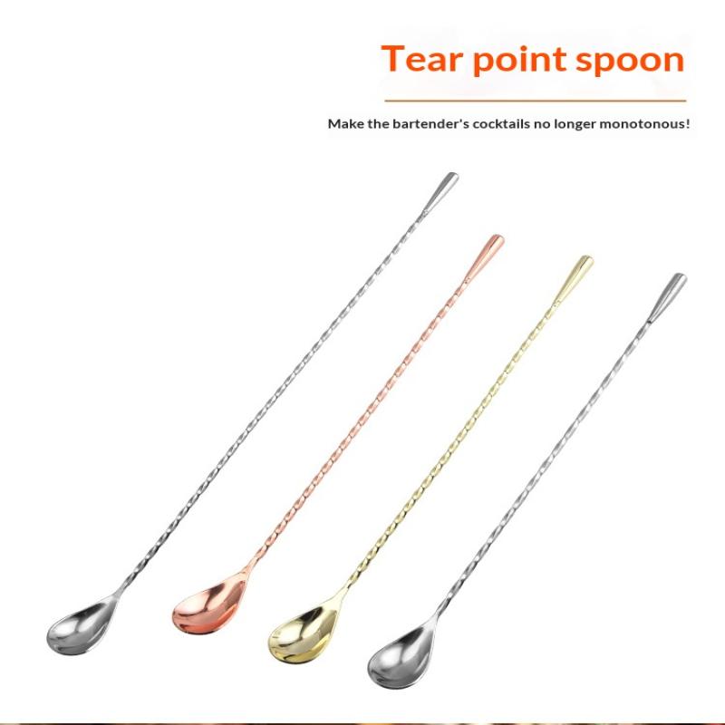 Spiral Pattern Long Handle Mixing Spoon Food Grade Stainless Steel Cocktail Scoop for Home Bar Bartender Drink Making