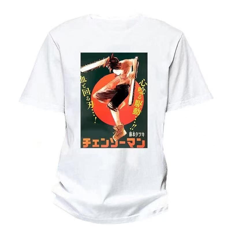 """2025 Sommer und Herbst Kettensägenmann Japanischer Manga bedrucktes T-Shirt lockeres Outdoor-Kurzarm-Oberteil für Herren und Damen."""