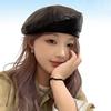 Elegant Retro Lady Beret Hat PU Leather Leisure Cap  For Travel Beach Parties  For Autumn And Winter