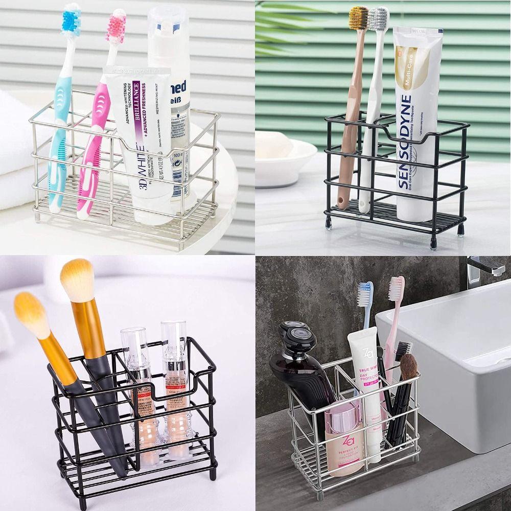 Stainless Steel Toothbrush Holder 5-Slot Layout Bathroom Organizer Countertop Storage