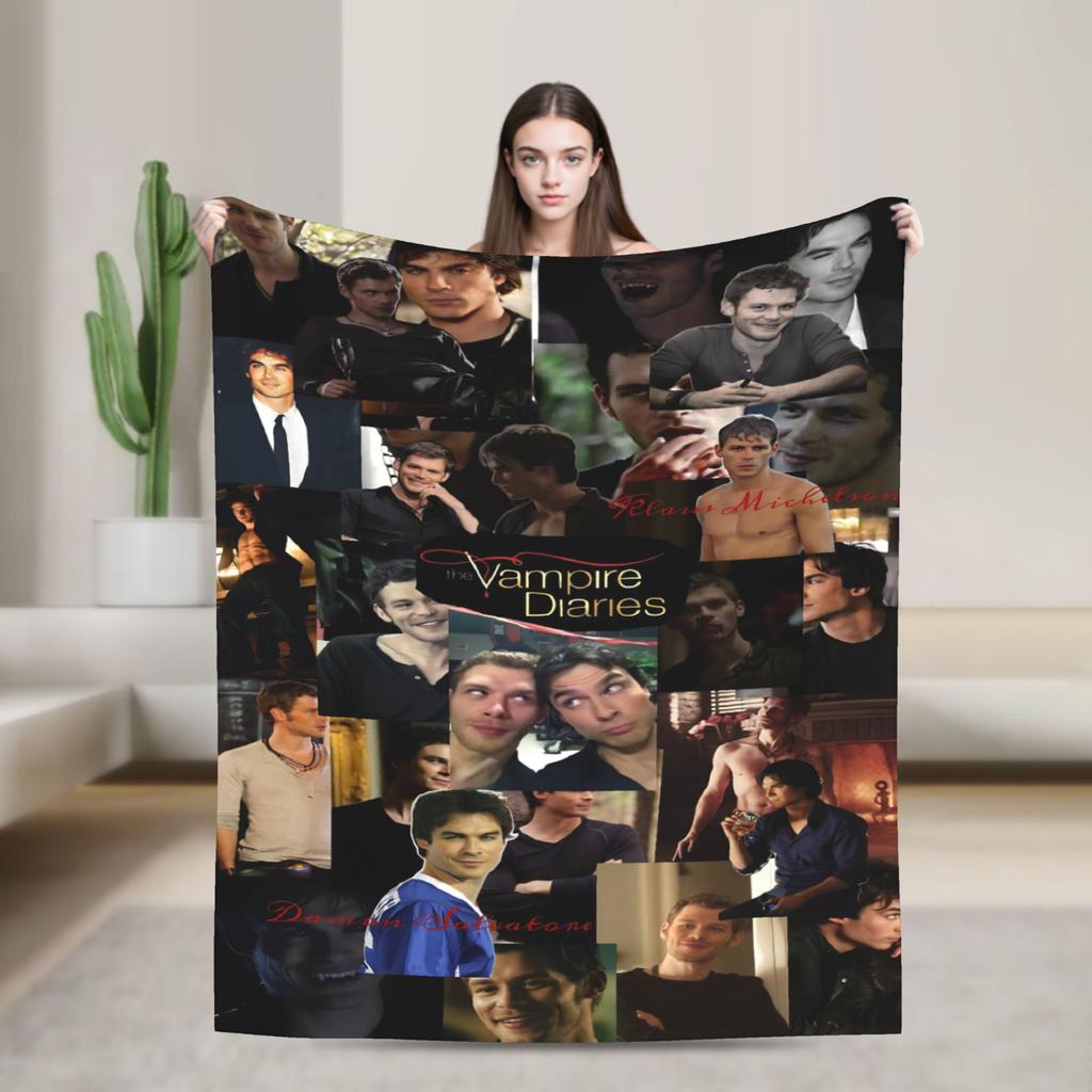 The Vampire Diaries Damon Salvatore Serie TV Coperta Decorativa in Flanella Plaid per Arredamento Casa Calda Morbida Copriletto Regalo