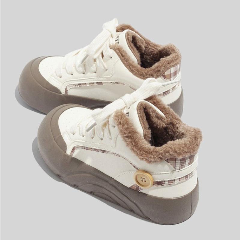 Fleece-lined and Thickened Cotton-padded High-top Sneakers Are Fashionable Versatile Casual and Warm