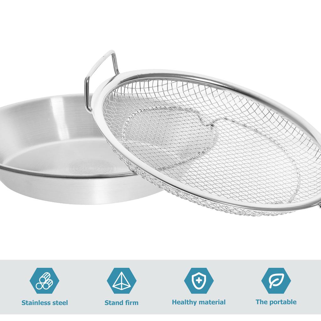 Food Drain Pan Colander Oil Draining Net Stainless Steel Fried Serving Tray Barbecue Plate