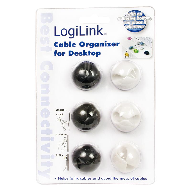 LogiLink cable organizer self-adhesive holder set of 6 black and white