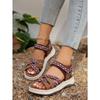 Women's New Summer Color-block Fashion Ethnic Style Light Beach Shoes Cross with Peep-toe Soft Platform Sandals
