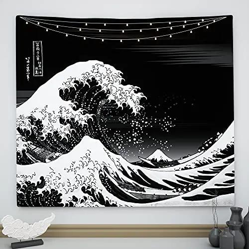 Japanese Kanagawa Big Wave Tapestry Psychedelic Tapestry Teen Indie Room Decor Macrame Wall Hanging Large Fabric Wall Tapestry