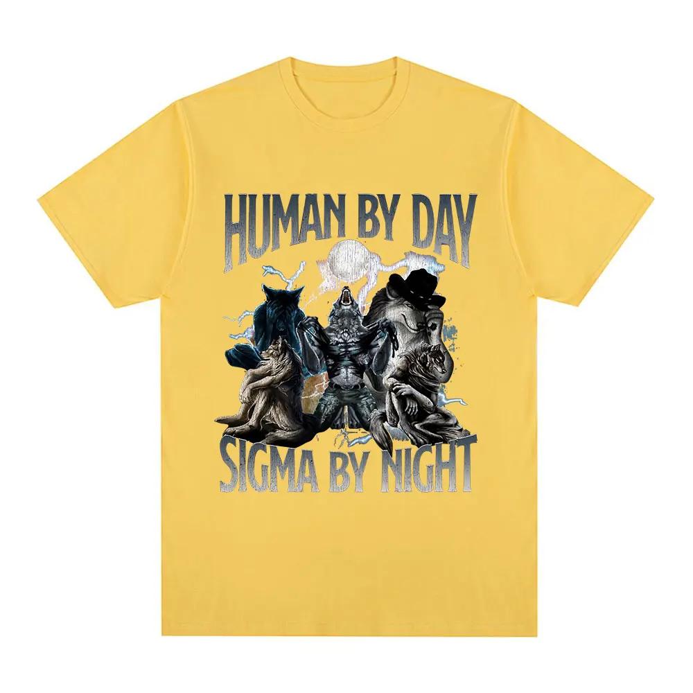 Human By Day Sigma By Night Funny Wolf Graphic T Shirt Men Women Casual Cotton Short Sleeve Oversized T-shirts Streetwear Unisex
