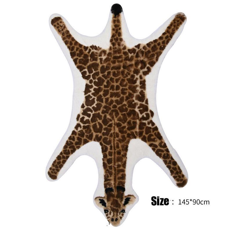 Nordic Style Cute Animal Printed Rug Panda Leopard Tiger Giraffe Lion Shape Faux Skin Carpet Plush Antiskid Carpet