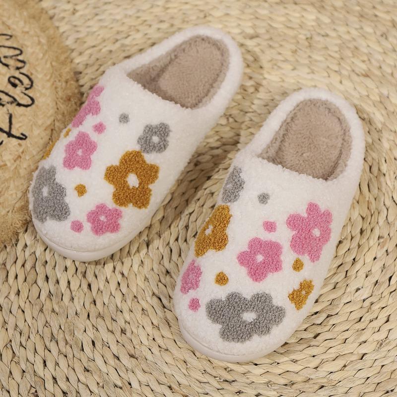 New Style of Home Flowered Slippers, Warm and Thickened Indoor High-heeled Cotton Shoes