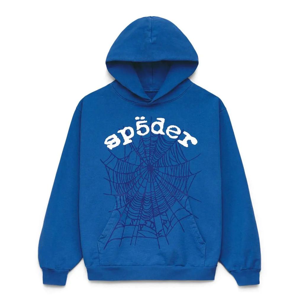 European and American Trendy Brand Sp5der Spider Web Print Hooded Sweater for Men and Women Loose Heavy Fleece Hip Hop Couple Hoodie