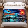 Dinosaur Theme Soft Blanket Personalized Custom Name Text Print Warm Blanket Home Sofa Bedroom Decor