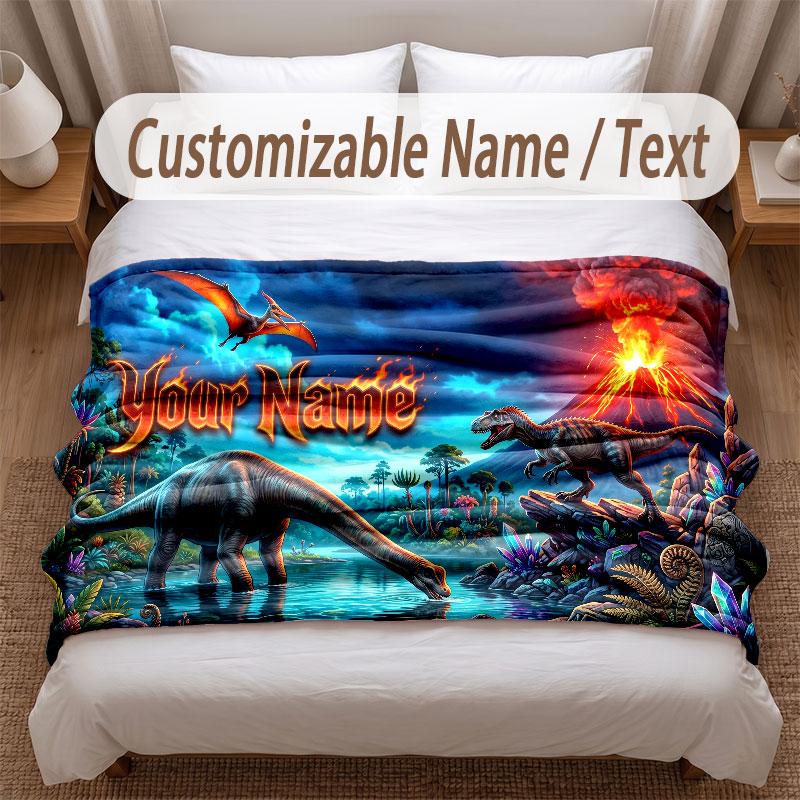 Coperta Morbida a Tema Dinosauri Personalizzata con Stampa Nome Testo Coperta Calda Decorazione Divano Casa Camera da Letto