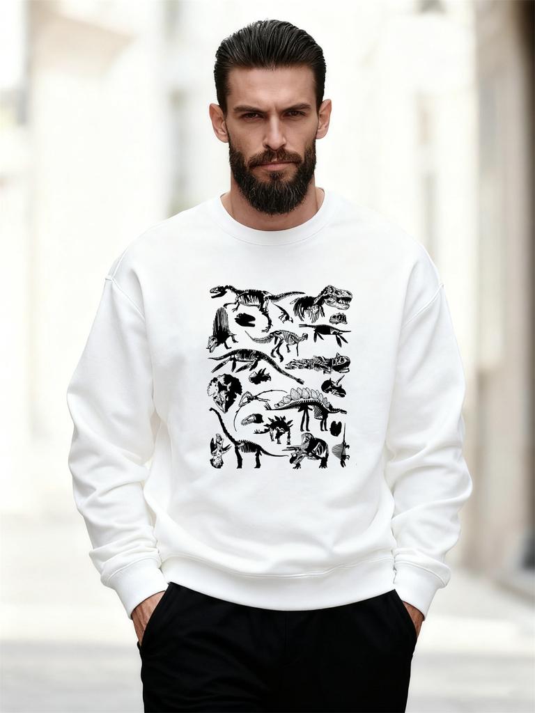 Men's Dinosaur Skeleton Print Casual Crewneck Sweatshirt