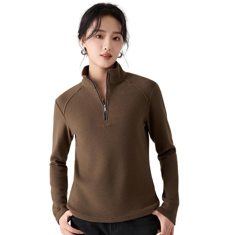 Meiyabi Damen Woll Stehkragen Reißverschlusshemd: Herbst/Winter Halbpullover Lockerer Pullover Jacke (Koreanische Art)