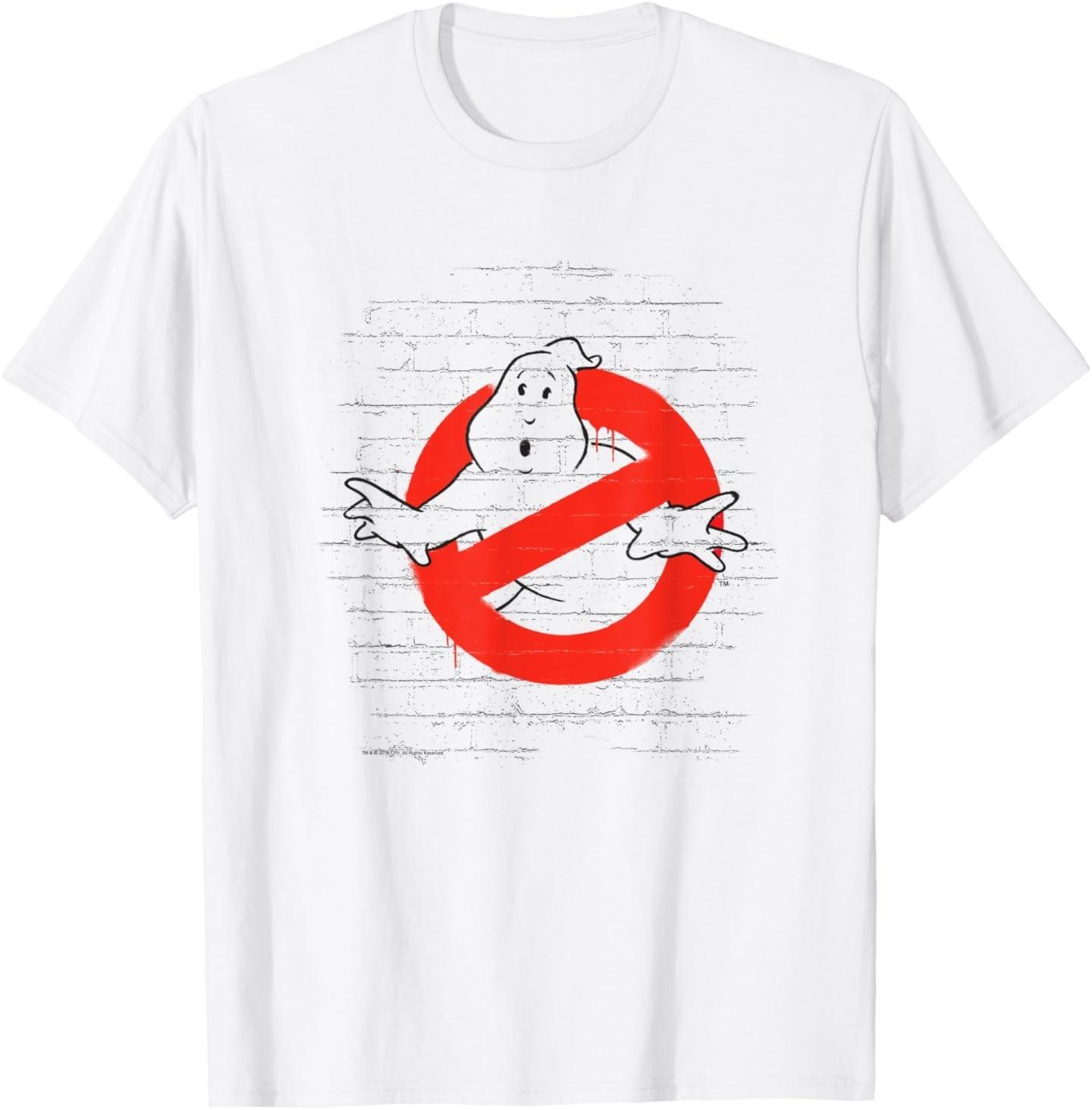 Ghostbusters Ghost Logo Stencil on Brick Funny Retro Movie 100% Cotton T-shirt Mens Tees Top 3XL