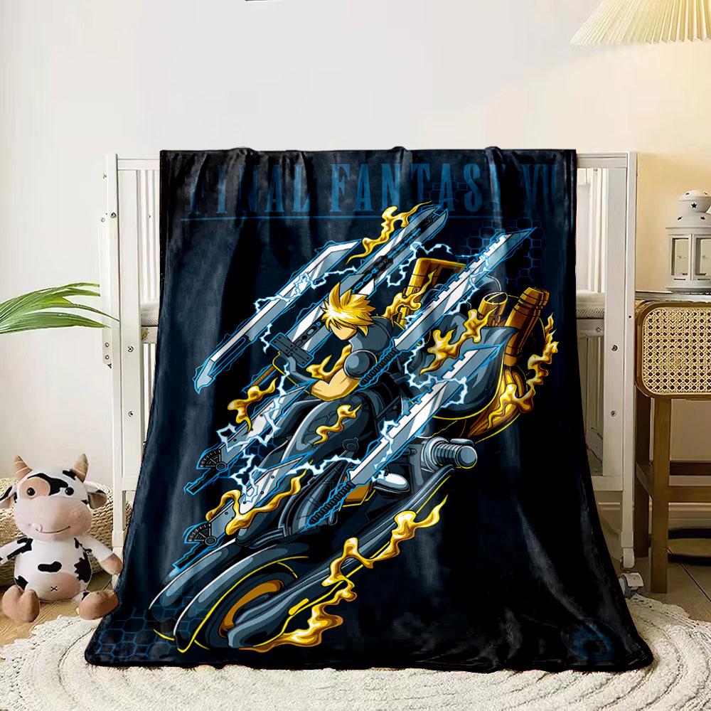 

A character on a futuristic motorcycle with swords, lightning, and flames. for all seasons blanket lunch break throw gift 80cm x 120cm